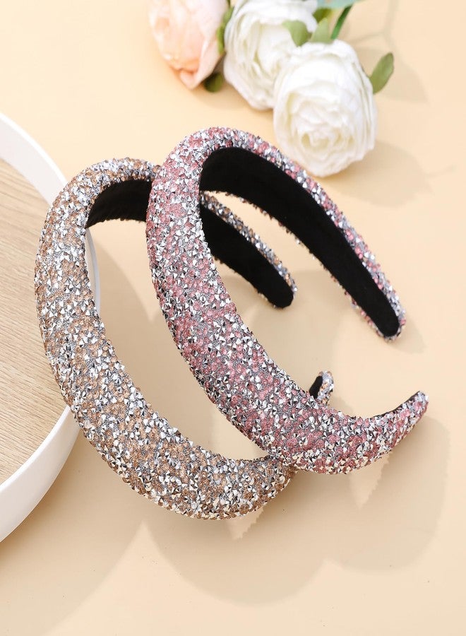 Cutewing 2PCS Rhinestone Wide Headbands for Women Sparkle Padded Headband Fashion Glitter Hairbands Comfort High Elastic Head Band Bling Hair Accessories for Womens Girls Hair - Image 5